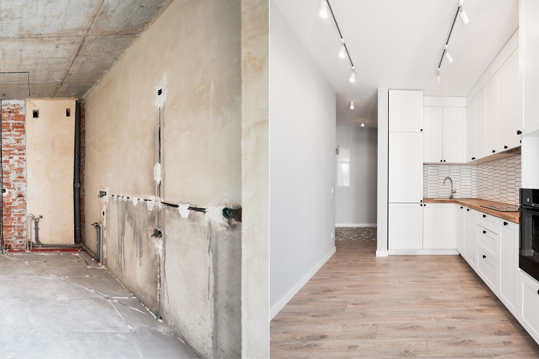 Comparaison visuelle avant et après d’un espace cuisine rénové dans un logement résidentiel à Westmount